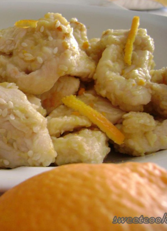 Bocconcini di pollo all’arancia e sesamo